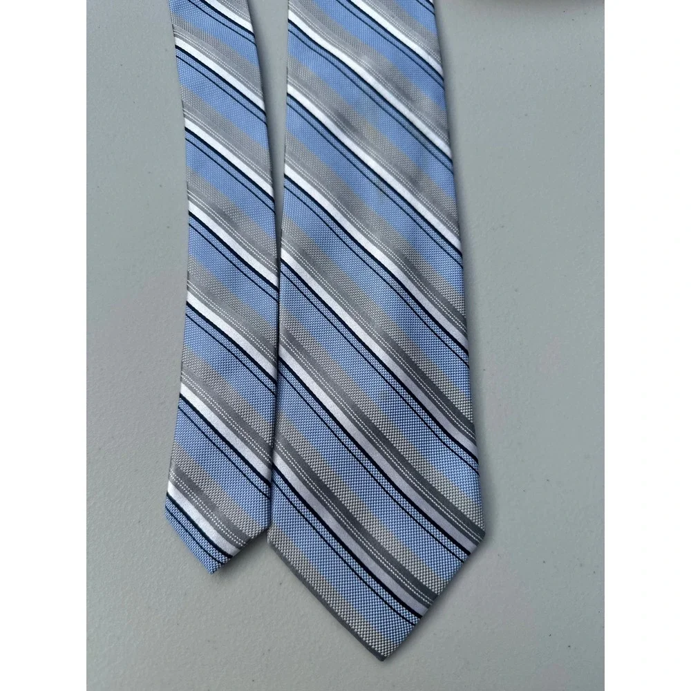 Jos A Bank Joseph Silk Tie Mens Blue Silver Grey Striped Formal Necktie 60x3.25